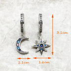 Royalty Star & Moon Hinged Hoop Earrings 925 Sterling Silver Lucky Gift