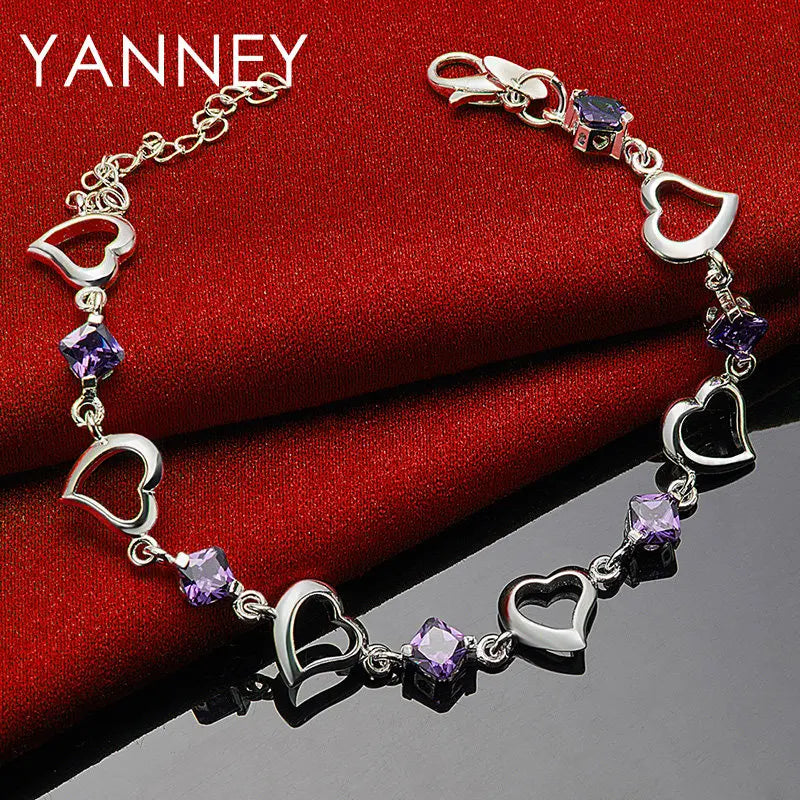 925 Sterling Silver 8-inch Purple Zircon Bracelet Women Luxury Jewellery Gift