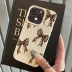 Brown Leopard Bow Lychee Case for iPhone 17 16 15 14 13 Pro Max