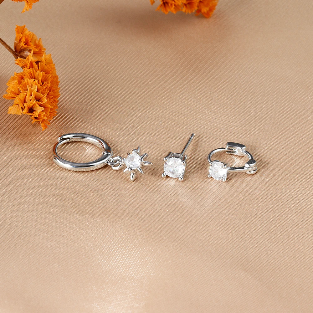 3PCS Gold Colour Star Earrings Set Zircon Pendant Stainless Steel