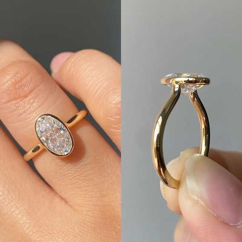 925 Sterling Silver Zircon Fashionable Simple Oval Ring Engagement Wedding Luxury Hot Sales