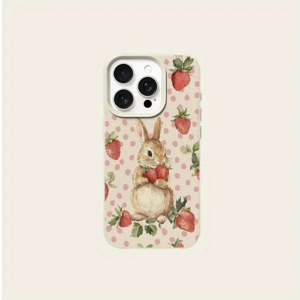 Cute Strawberry Rabbit Lychee Case for iPhone 17 16 15 14 Pro Max