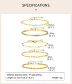 Gold Plated Bracelets Set for Women, 5pcs Chain Link Stainless Steel Statement Bracelet Stackable Layered Jewelry Adjustable