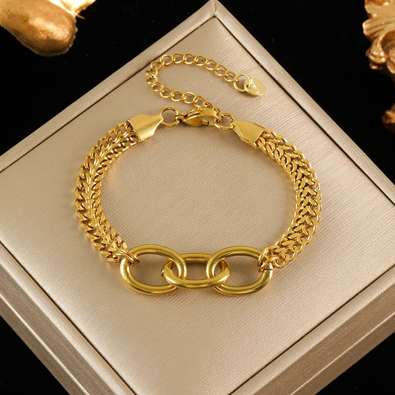 Gold Colour Stainless Steel Bangle 18K Plated Heart Wrist Chain