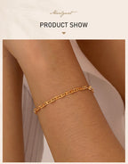 Stainless Steel Women Link Chain Bracelet, 18k Gold Plated Statement Female Jewelry