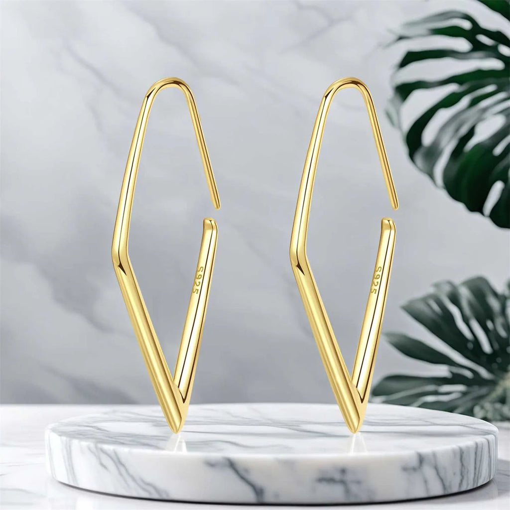 925 Sterling Silver Simple Diamond Shaped Ear Hook Hoop Earrings Jewellery