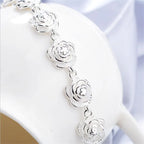 Rose Flower Chain Bracelet 925 Sterling Silver Women Pretty Wedding Jewellery