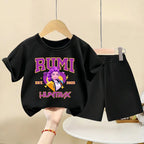 K-pop Girls Summer Casual Outfit Short Sleeve Top and Elastic Waist Shorts