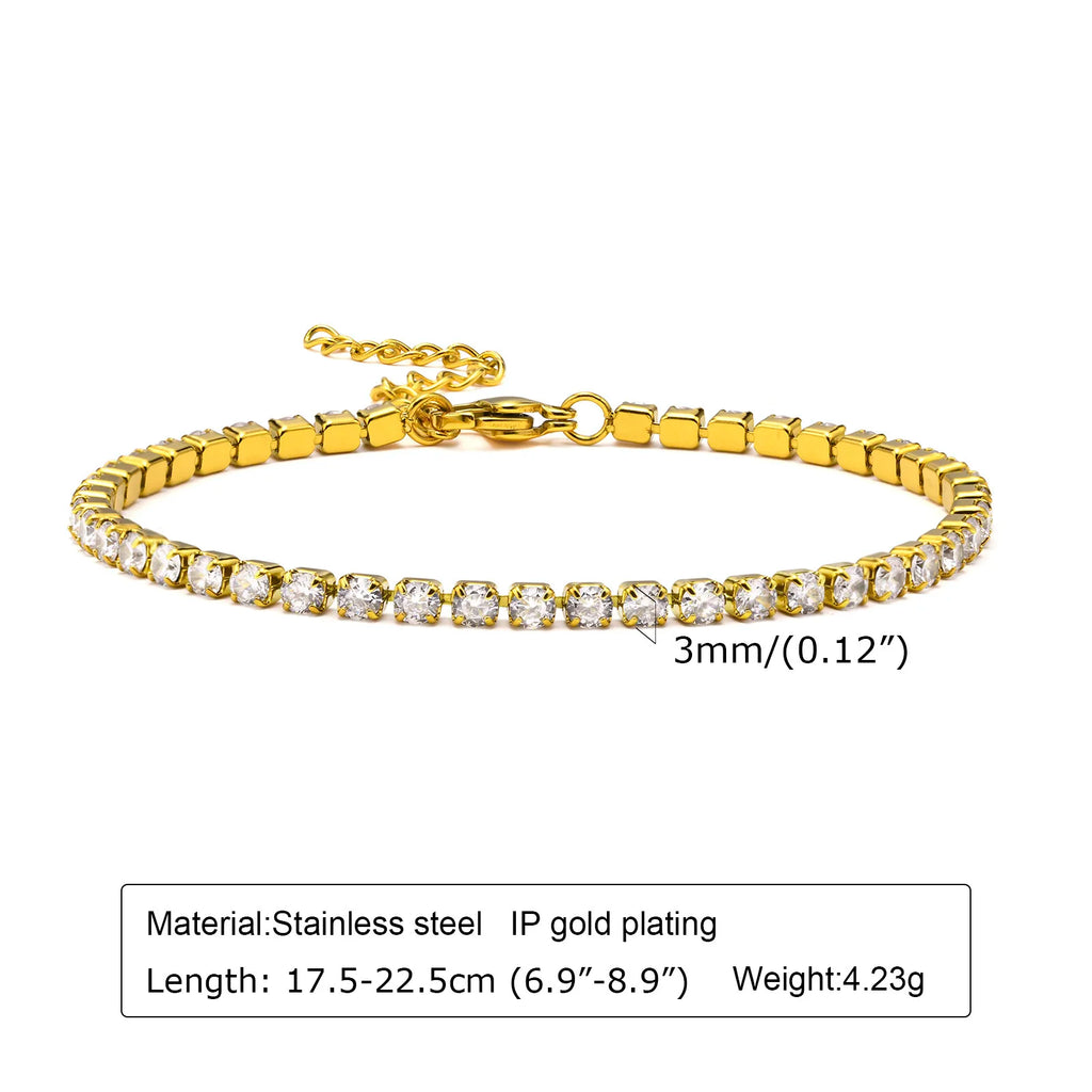 Charms Tennis Bracelet for Women, Cubic Zirconia Chain Bracelet Adjustable,Stainless Steel Miami Link CZ Bangle Gift