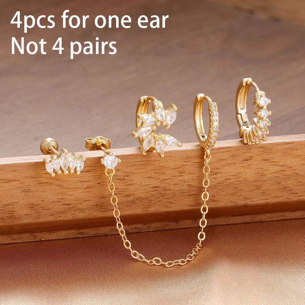 New Gold Lucky Crown Tassel Chain Stainless Steel Hoop Earrings