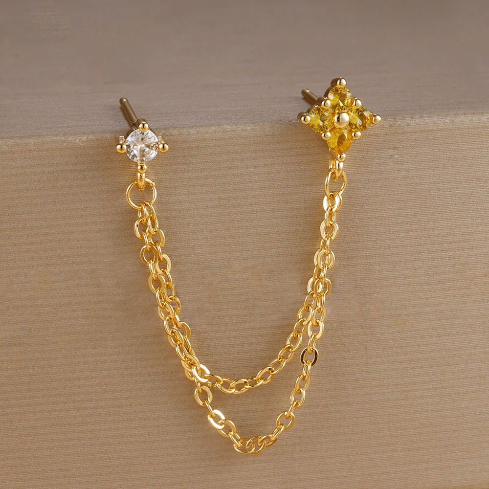 Exquisite Green Zircon Flower Hoop Earrings 18K Gold Plated Steel