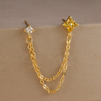 Exquisite Green Zircon Flower Hoop Earrings 18K Gold Plated Steel