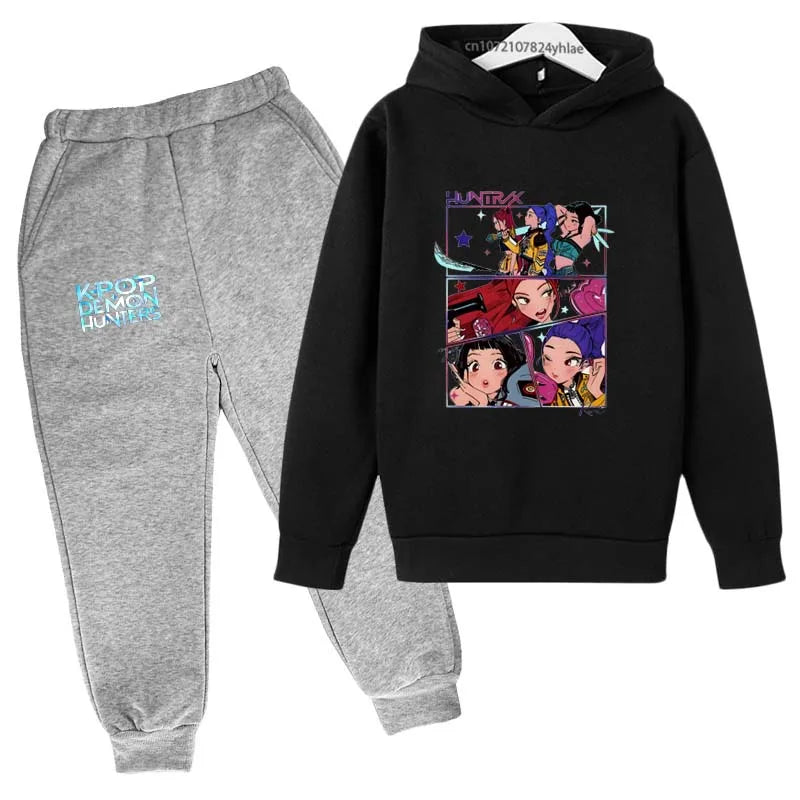 Kids Kpop Demon Hunters Tracksuit Hoodie & Pants Set 2-13 Years Casual Outfit