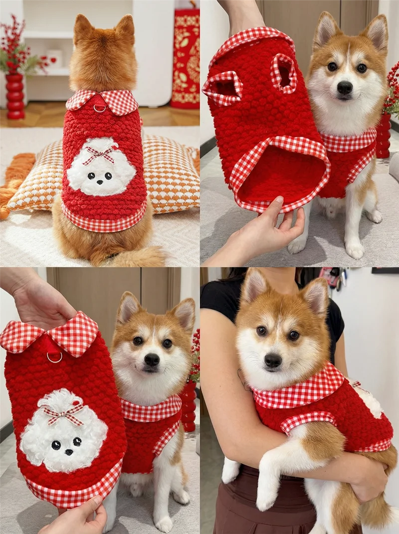 Fashion Pet Clothes Warm Fleece Dog Vest, Stylish Thick Plush Puppy Coat for Small Medium Dogs, Cute Cat Jacket Outfits