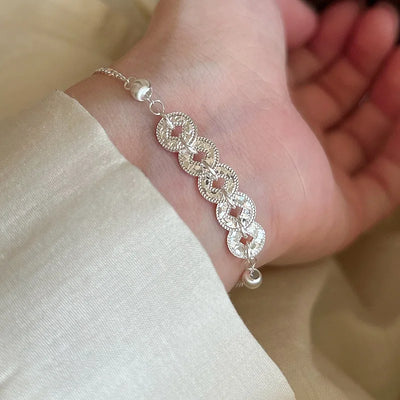 100% Solid 925 Sterling Silver Retro Bracelet for Women Geometric Circle Hollow Handmade Sparkling Simple Bracelet Birthday Gift