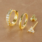 3PCS Stainless Steel CZ Zircon Huggie Hoop Earrings Flower Studs