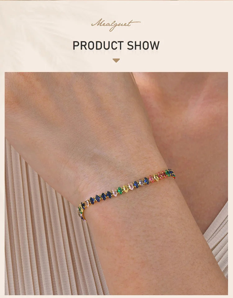 Colorful Tennis Bracelet Women, Cubic Zirconia Chain,stainless Steel CZ Link, Girlfriend Mom Gift