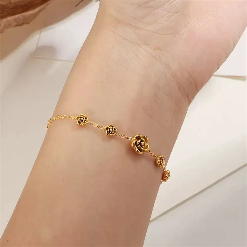 Flower Butterfly Heart Stainless Steel Charm Bracelet Gold Colour