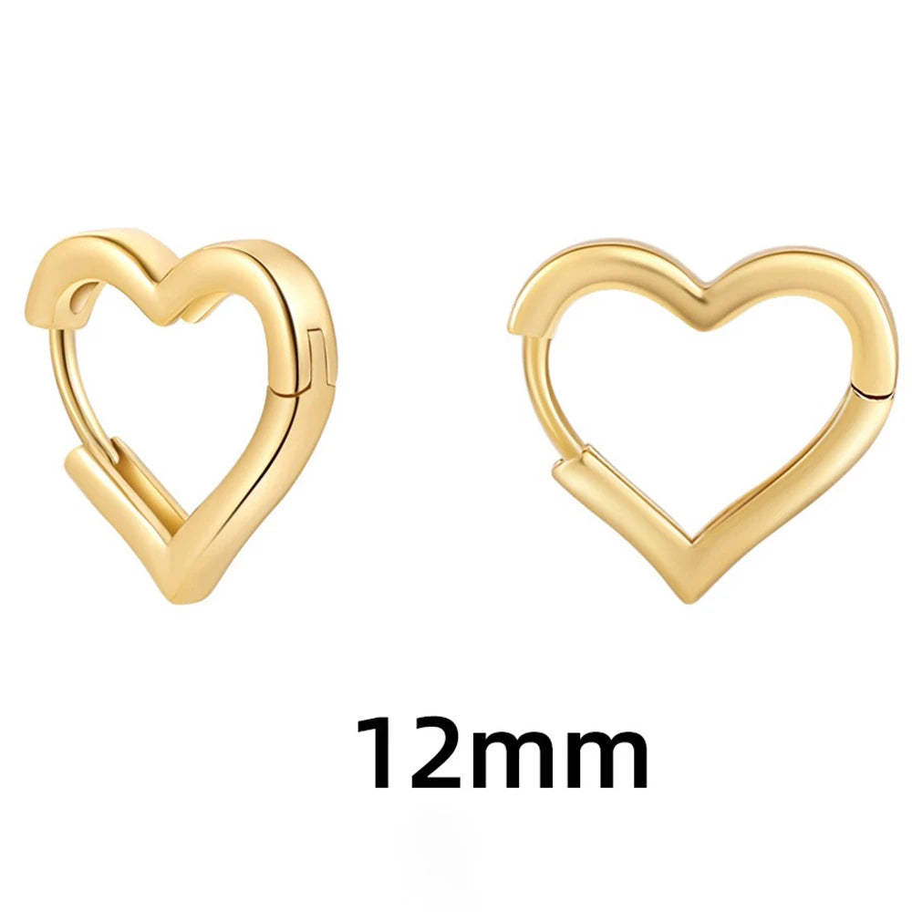 Fashion Stainless Steel Smooth Heart Hoop Earrings Gold Colour Punk