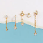 1PC Stainless Steel Cubic Zirconia Chain Hoop Earrings Star Moon
