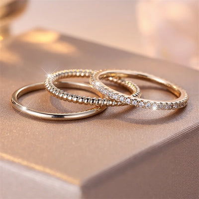 3pcs Minimalist Stacking Thin Ring Sets For Women Gold Color Simple Small White Zircon Wedding Bands Party Ins Finger Jewelry CZ