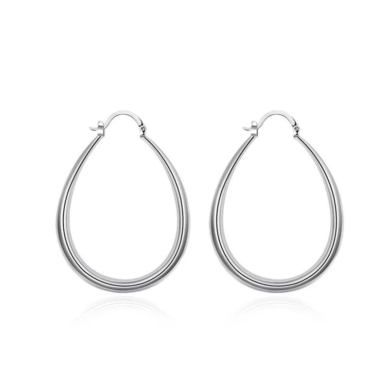 925 Sterling Silver 40mm Luxury Oval U Hoop Earrings Women Fashion Wedding Gift