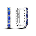 925 Sterling Silver Minimalist Blue Zircon Hoop Earrings Anniversary Gift