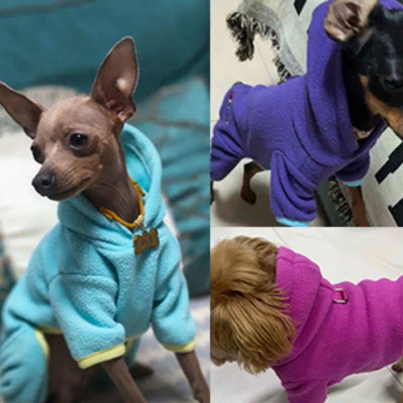 Winter Fleece Dog Jumpsuit Hoodie Warm Puppy Coat with D-Ring Outfit