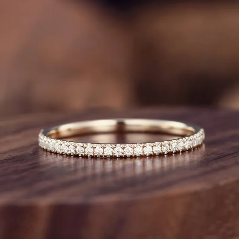 Trendy Half Eternity Moissanite Wedding Band for Women 925 Sterling Silver Straight Rings 1.3mm 1.6mm 1.8mm 2.0mm Matching Ring