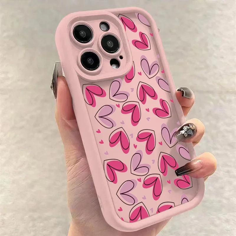 Pink Heart-Shaped Silicone Case for iPhone 17 16 15 14 13 12 11 Pro Max XR