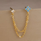 Exquisite Green Zircon Flower Hoop Earrings 18K Gold Plated Steel
