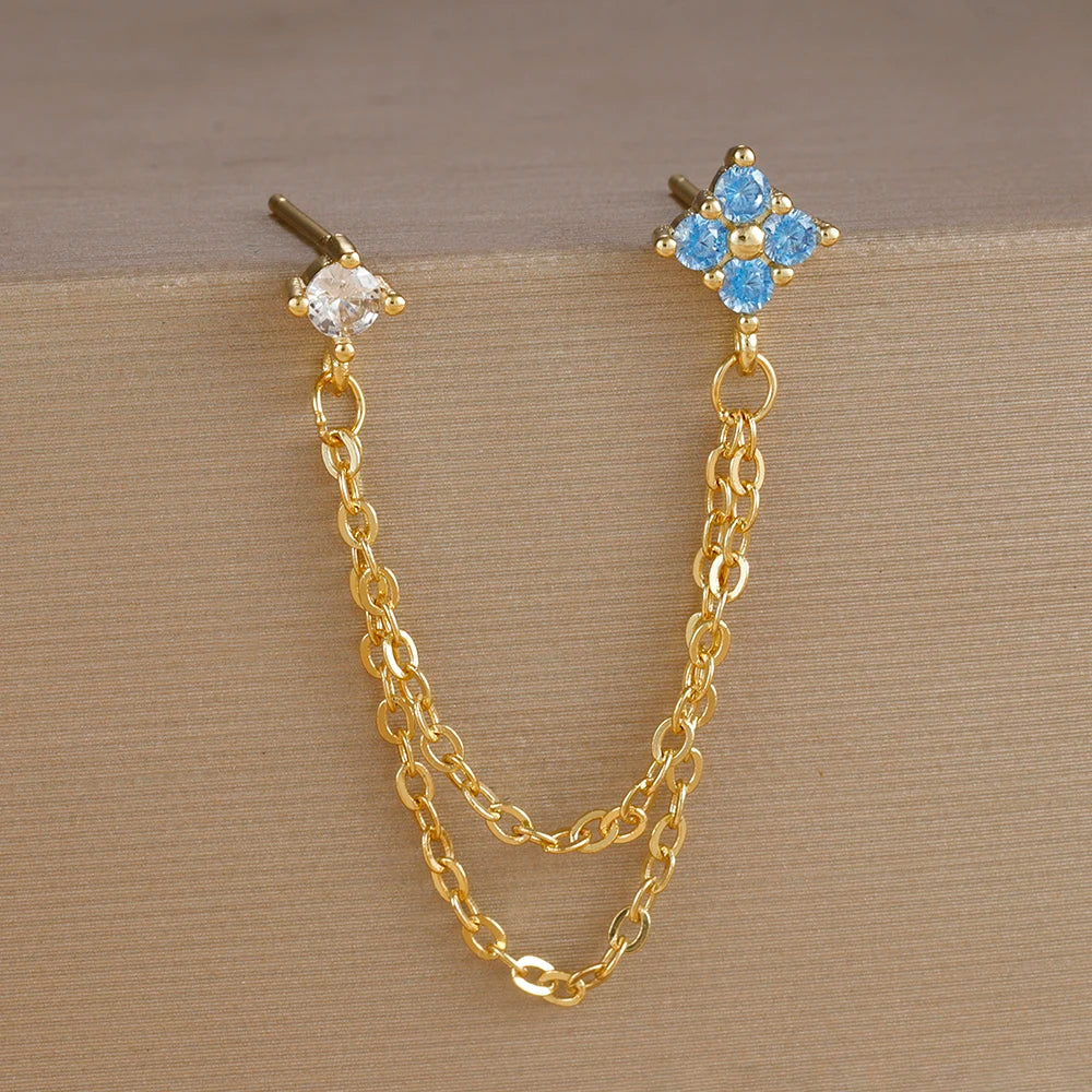 Exquisite Green Zircon Flower Hoop Earrings 18K Gold Plated Steel