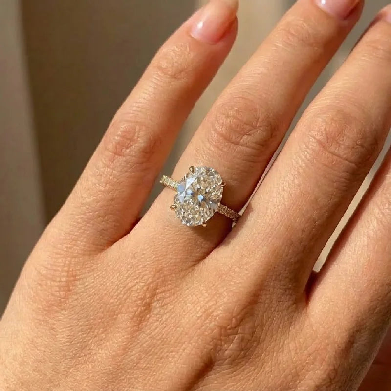 925 Sterling Silver Zircon Gorgeous Shiny Oval Stone Ring Engagement Wedding Luxury Fine Jewellery