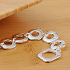 Square Chain Bracelet 925 Sterling Silver Classic Women Wedding Party Gift