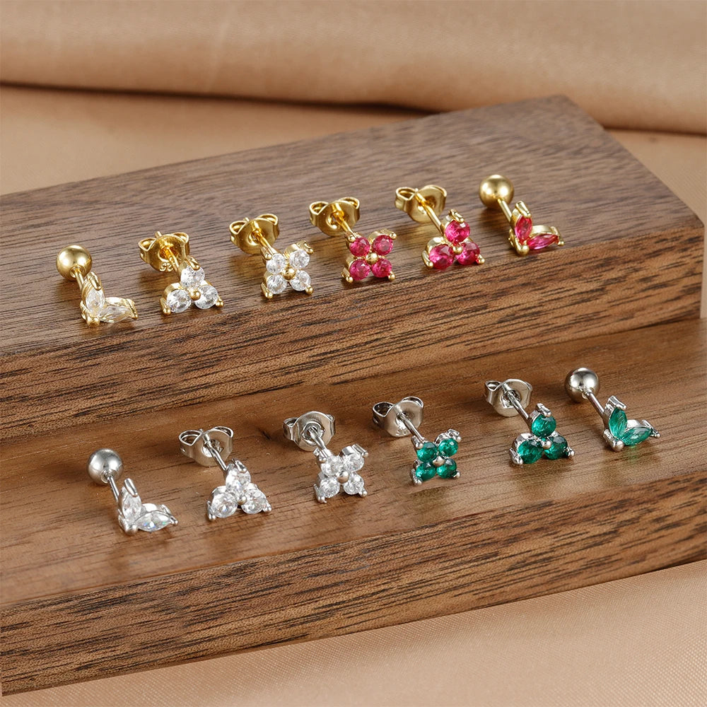 3PCS Stainless Steel Mini Zircon Cartilage Piercing Stud Earrings
