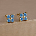 Exquisite Green Zircon Flower Hoop Earrings 18K Gold Plated Steel