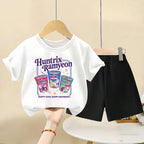 K-pop Girls Summer Casual Outfit Short Sleeve Top and Elastic Waist Shorts