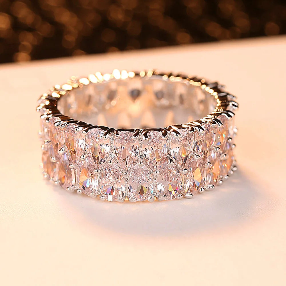 Luxury Female Crystal White Water Drop Zircon Stone Engagement Ring Cute Yellow Gold Color Wedding Jewelry For Women