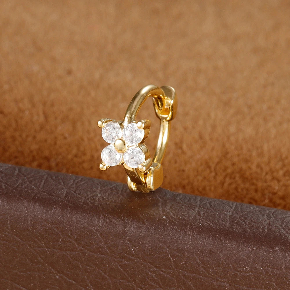 1Pc Stainless Steel Small CZ Hoop Cartilage Earrings Tiny Cross