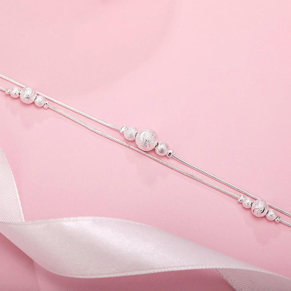 Geometric Beads Chain Bracelet 925 Sterling Silver Men Women Wedding Gift