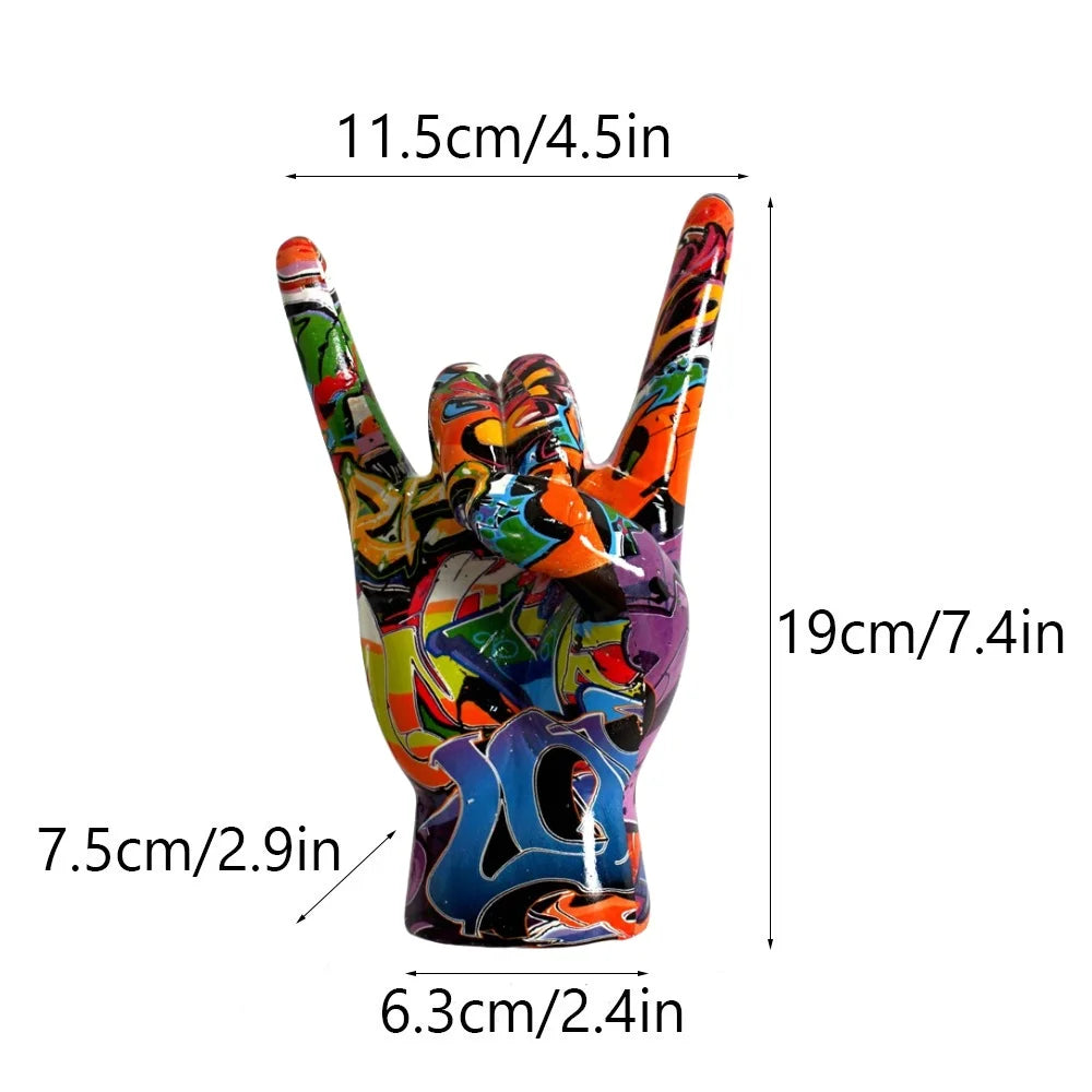 Graffiti Rock On Hand Figurines Rock and Roll Decor Bookshelf Modern Pop Art Gift