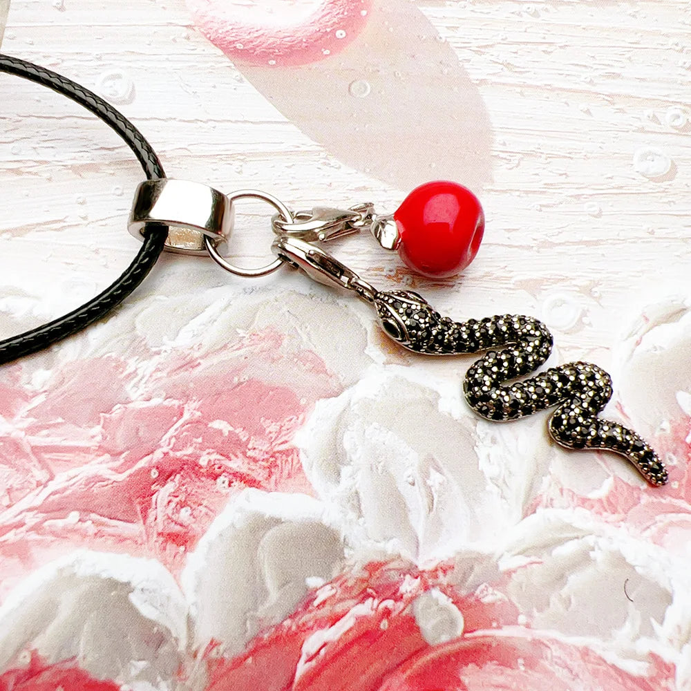 Snake and Red Apple Necklace 925 Sterling Silver Romantic Fine Jewellery