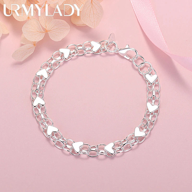 Romantic Heart Bracelet 925 Sterling Silver Women Valentine's Day Gift