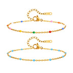 Stainless Steel Chain Bracelet for Women, Colorful Beads Summer 18k Gold Plated, Stainless Steel Waterproof Wrist Jewelry