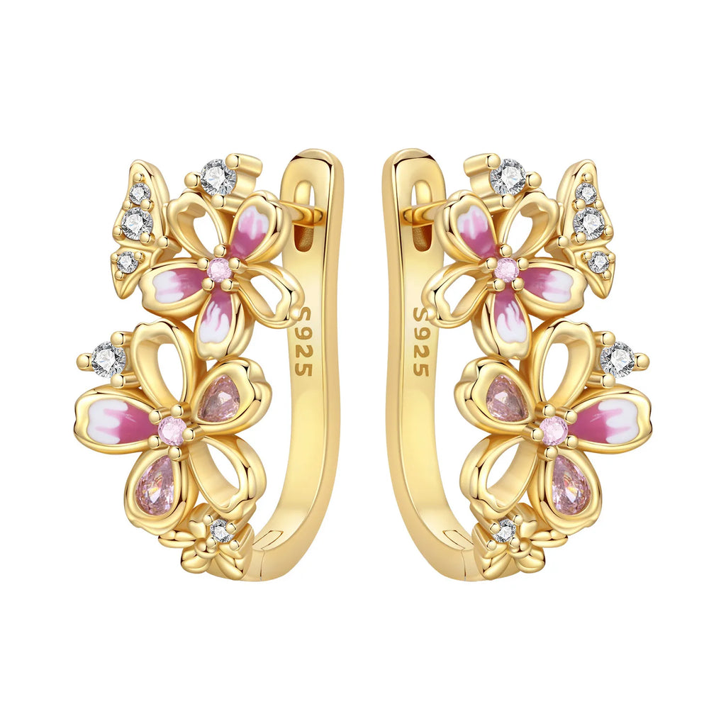 925 Sterling Silver Iris Flower Versatile Hoop Earrings Original Party Gift