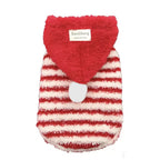 Pompom & Stripe Pet Hoodie, Red Plush Dog Cat Vest with Cute Hood, Soft Warm Fleece Jacket for Small Medium Puppy Kitten