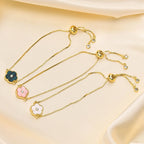 Stainless Steel Leaf Flower Bracelet Adjustable Woman Girl AAA Zirconia Inlay Christmas Gift
