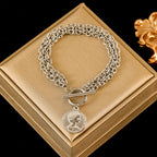 Stainless Steel Coins Heart Charm Bracelet Gold Silver Colour Wrist Chain