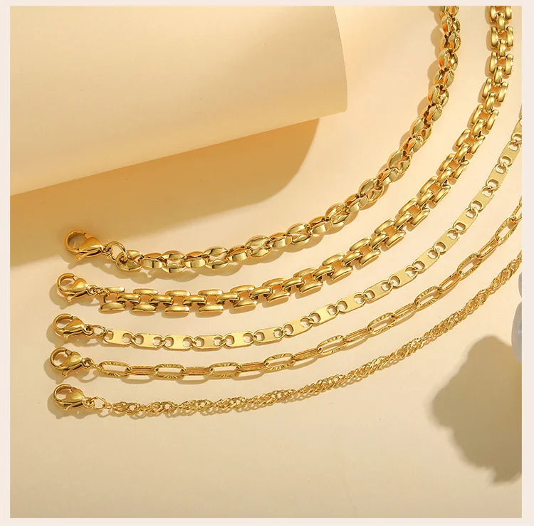 Gold Color Link Bracelet, Layering Bracelets for Women ,Stainless Steel Chain Adjustable Waterproof Jewelry