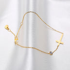 Birthstone Zirconia Thin Chain Link Cross Bracelet Stainless Steel Women's Adjustable Link Stacked Layered Chain Bracelets
